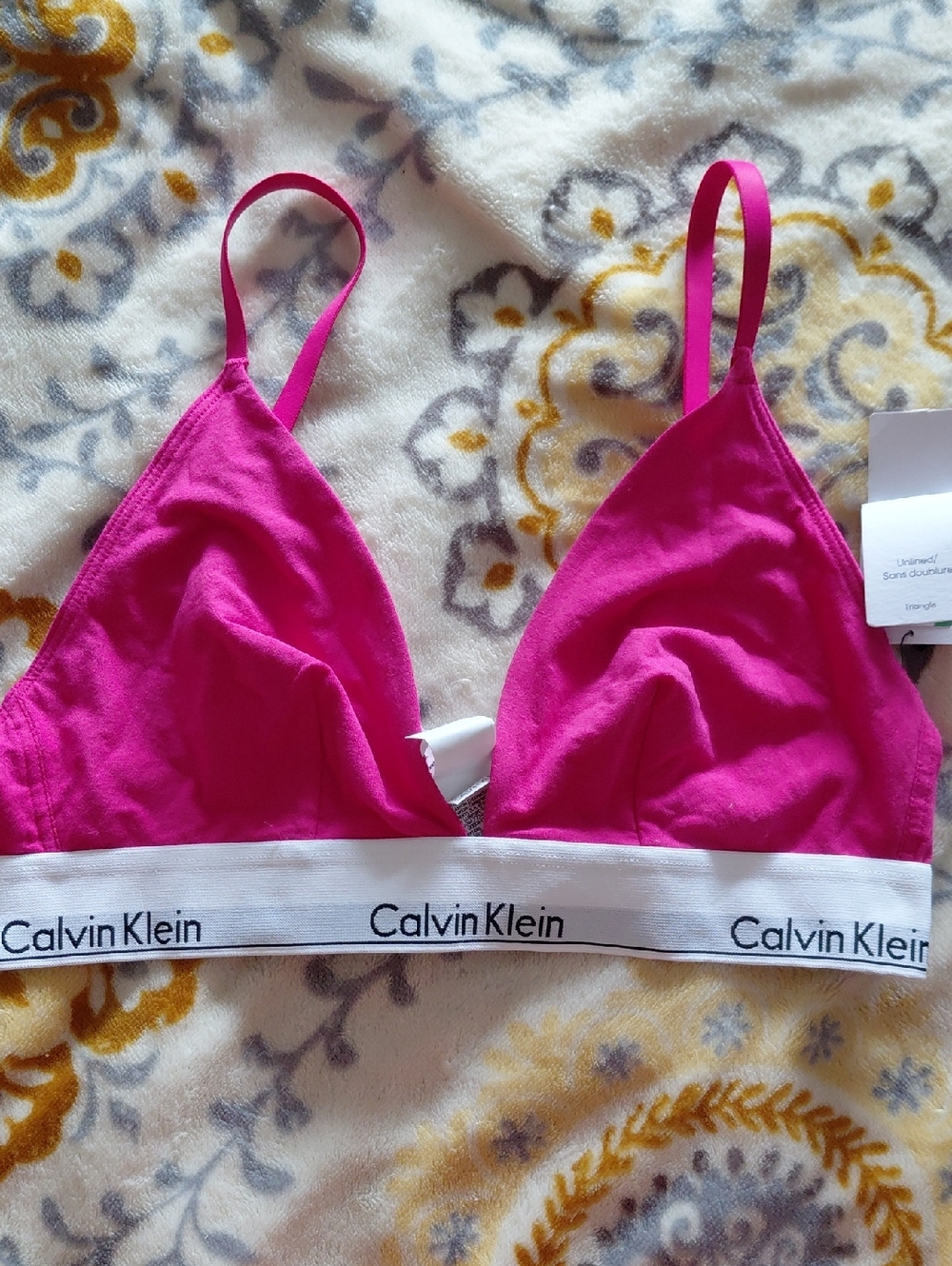 Calvin Klein Fuchsia Triangle Bralette with White Logo Band